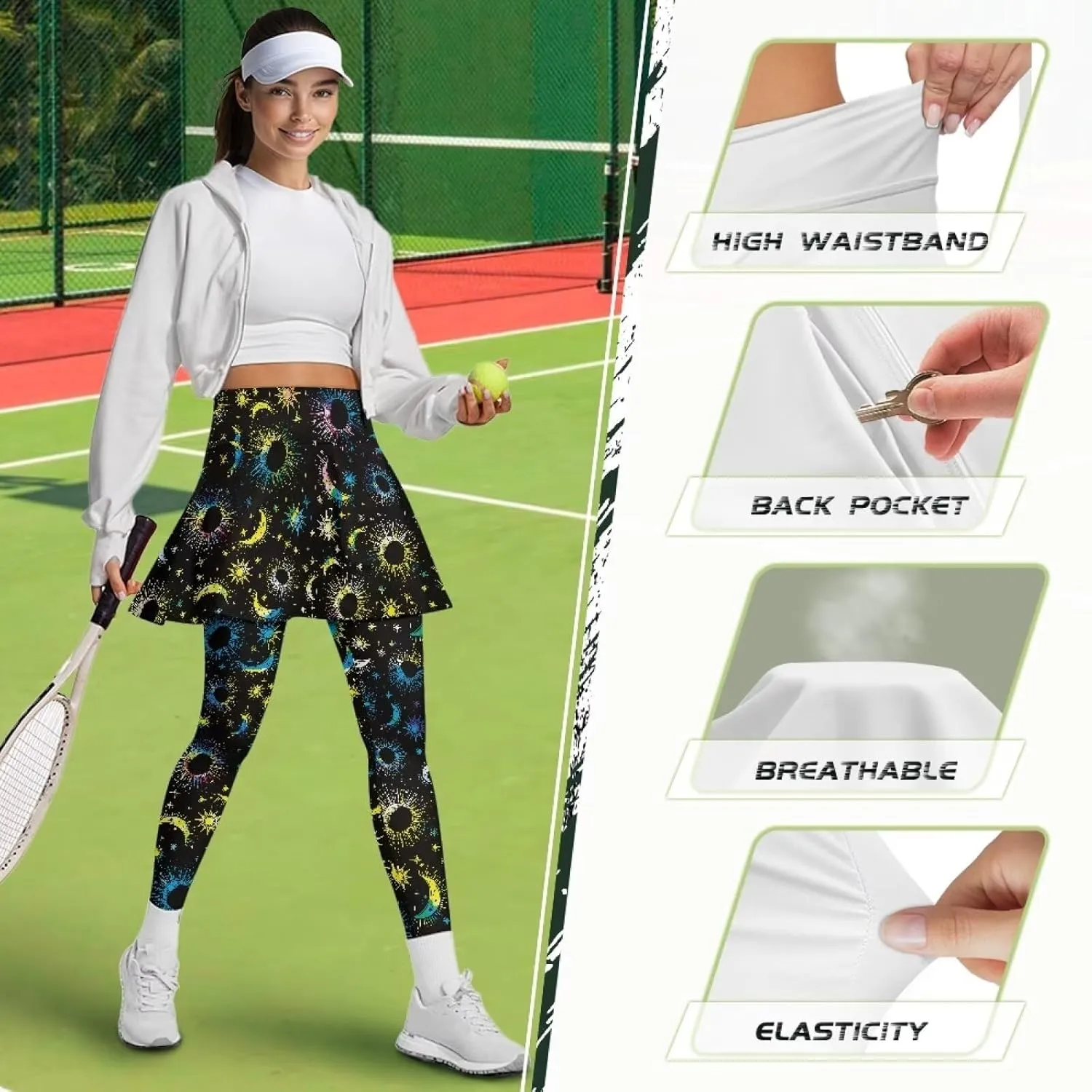 Women's Athletic Skirt with Leggings High Waisted Skort with Leggings Modest Leggings Attached Skirts Tennis Pants