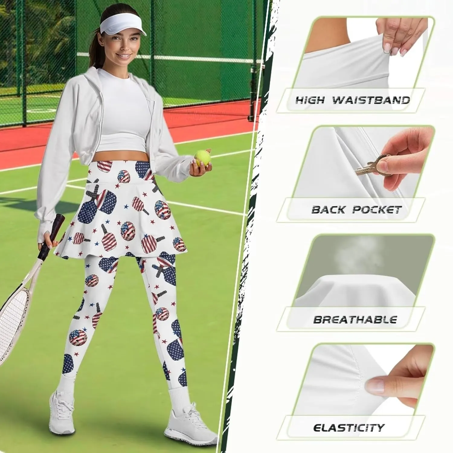 Women's Athletic Skirt with Leggings High Waisted Skort with Leggings Modest Leggings Attached Skirts Tennis Pants