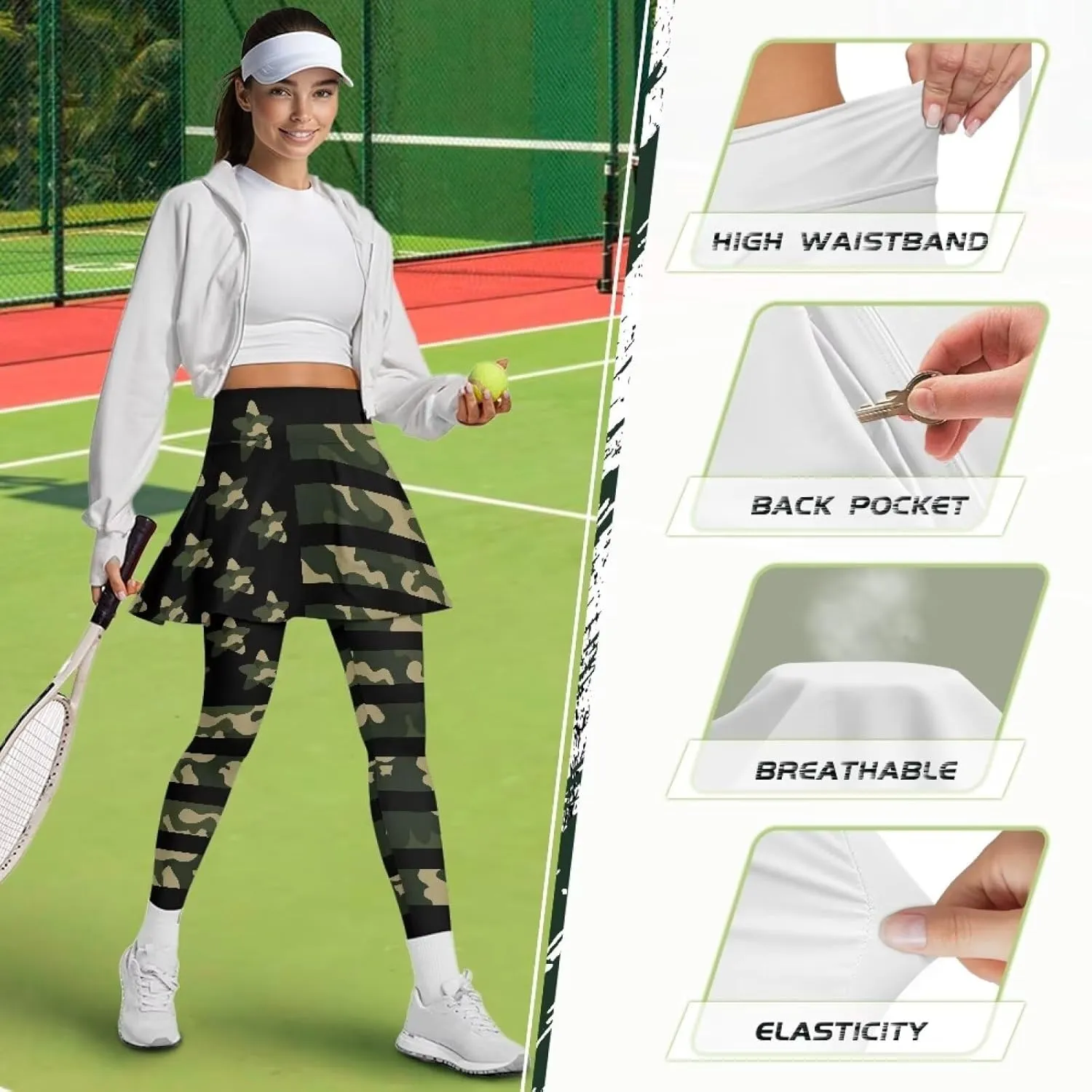 Women's Athletic Skirt with Leggings High Waisted Skort with Leggings Modest Leggings Attached Skirts Tennis Pants