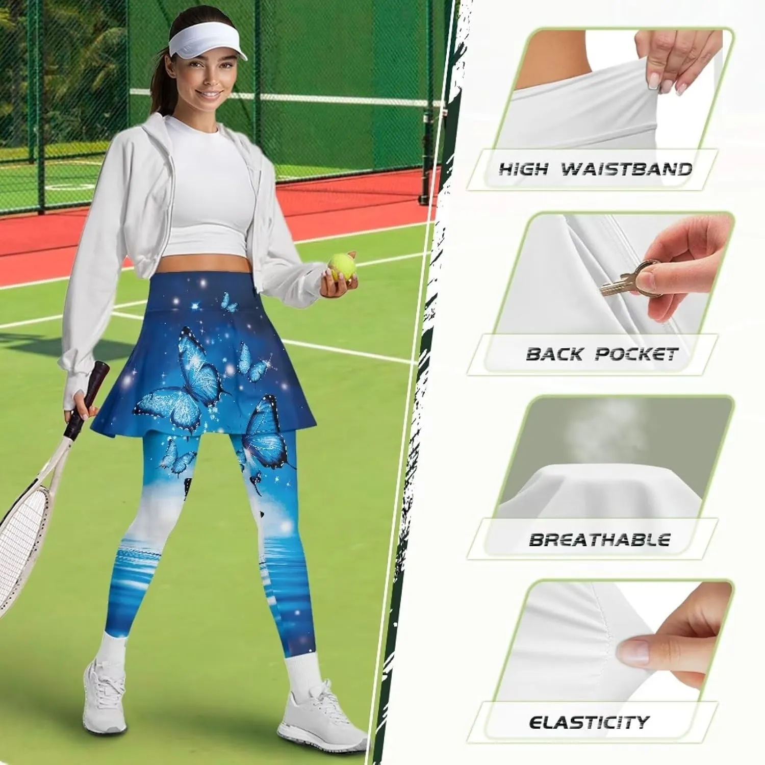 Women's Athletic Skirt with Leggings High Waisted Skort with Leggings Modest Leggings Attached Skirts Tennis Pants