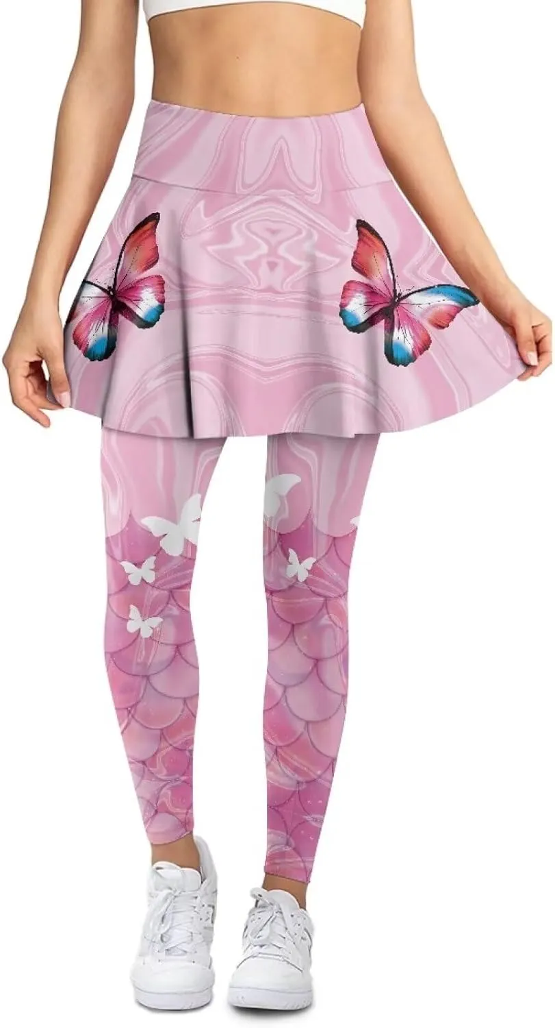 Women's Athletic Skirt with Leggings High Waisted Skort with Leggings Modest Leggings Attached Skirts Tennis Pants