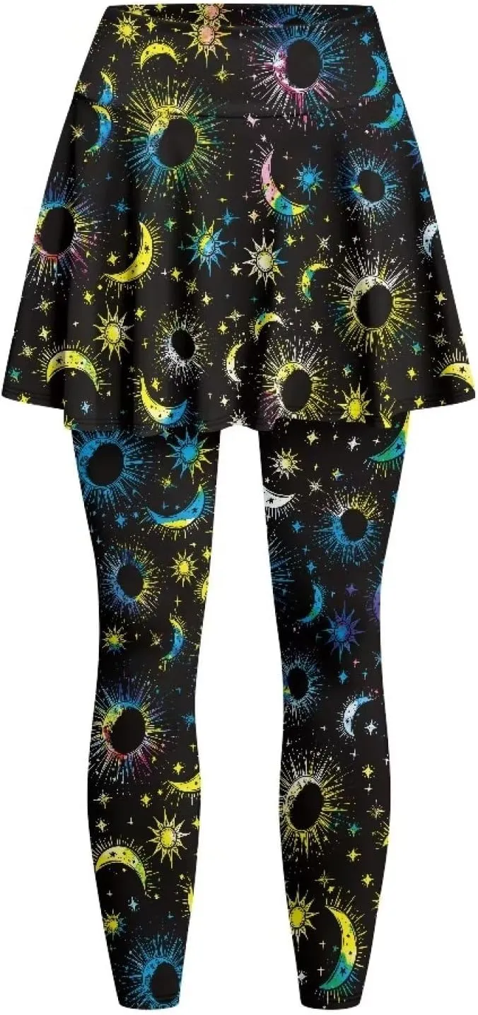 Women's Athletic Skirt with Leggings High Waisted Skort with Leggings Modest Leggings Attached Skirts Tennis Pants