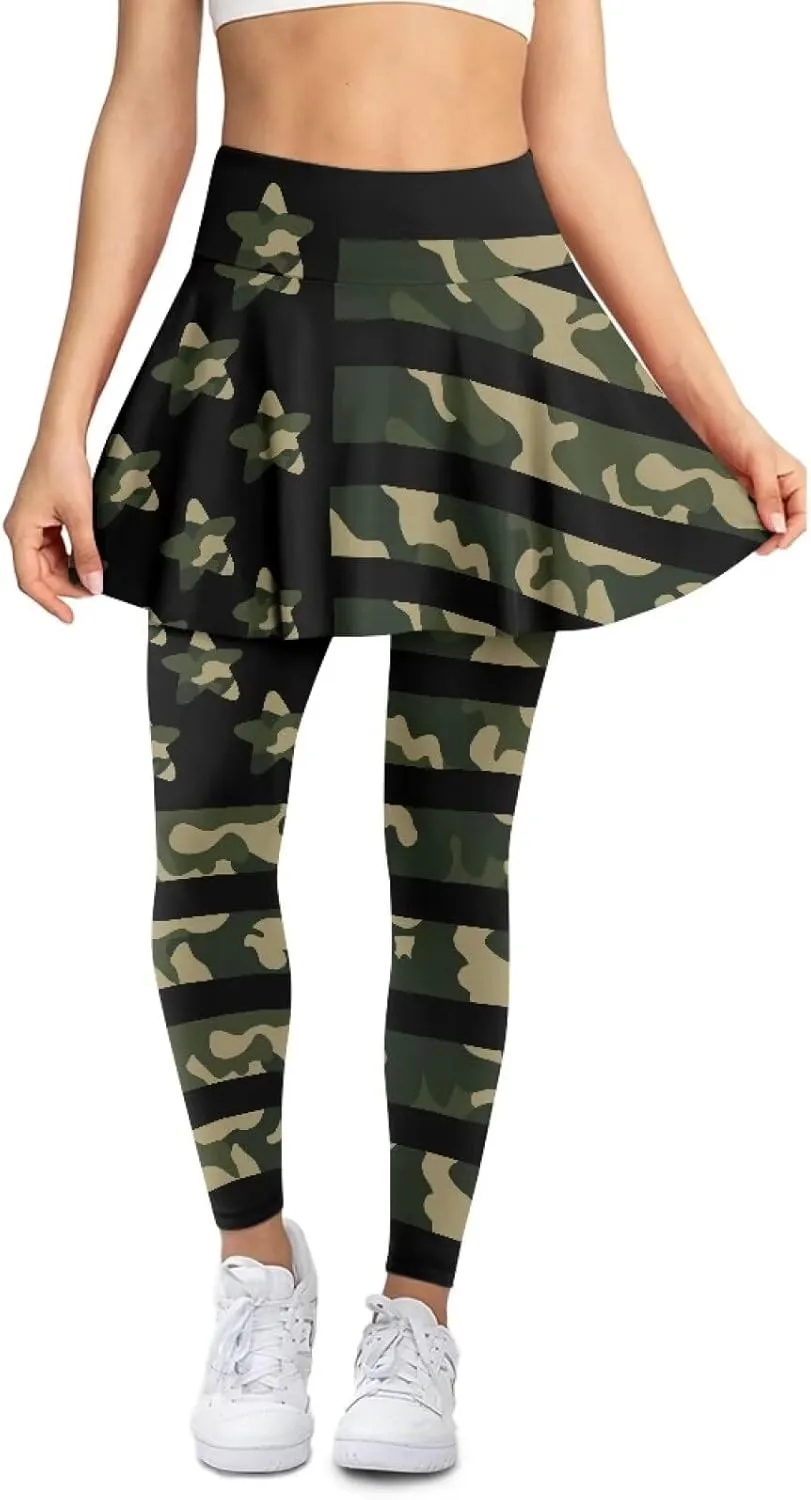 Women's Athletic Skirt with Leggings High Waisted Skort with Leggings Modest Leggings Attached Skirts Tennis Pants