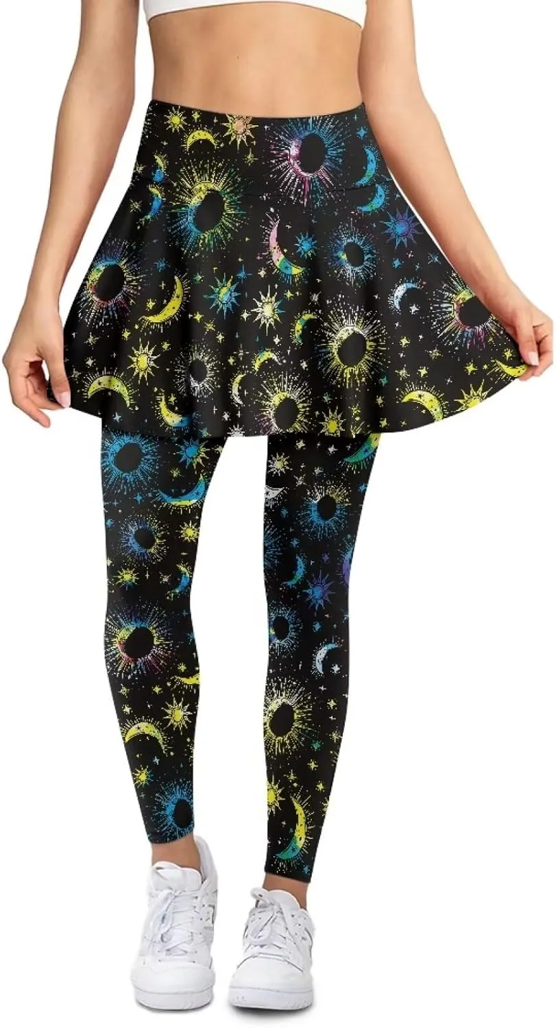Women's Athletic Skirt with Leggings High Waisted Skort with Leggings Modest Leggings Attached Skirts Tennis Pants