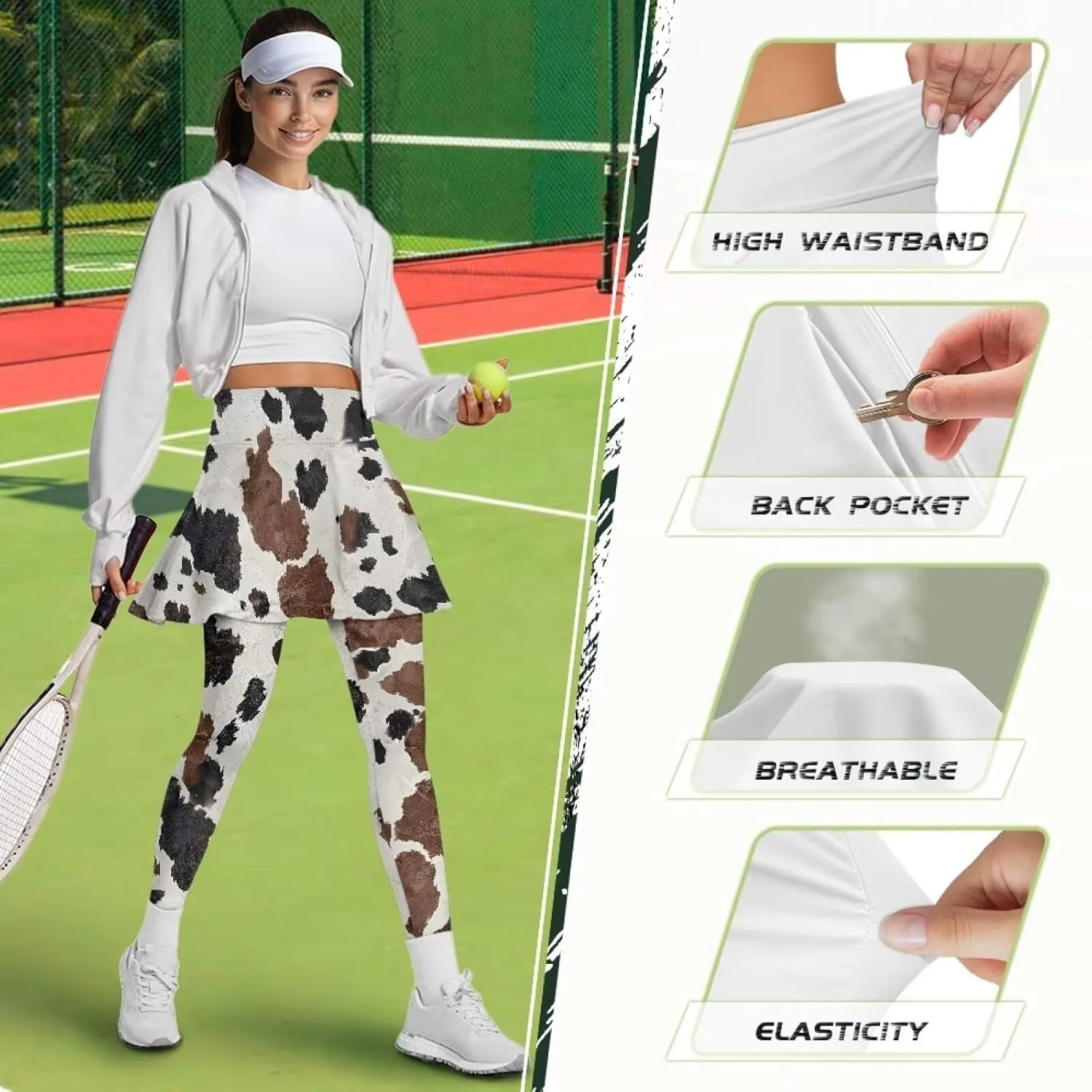Women's Athletic Skirt with Leggings High Waisted Skort with Leggings Modest Leggings Attached Skirts Tennis Pants