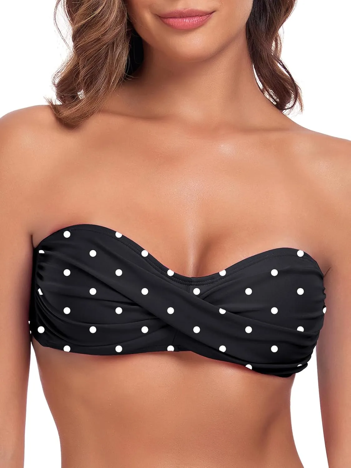 Women's Bandeau Bikini Top Strapless Tie Back Bathing Suit Top