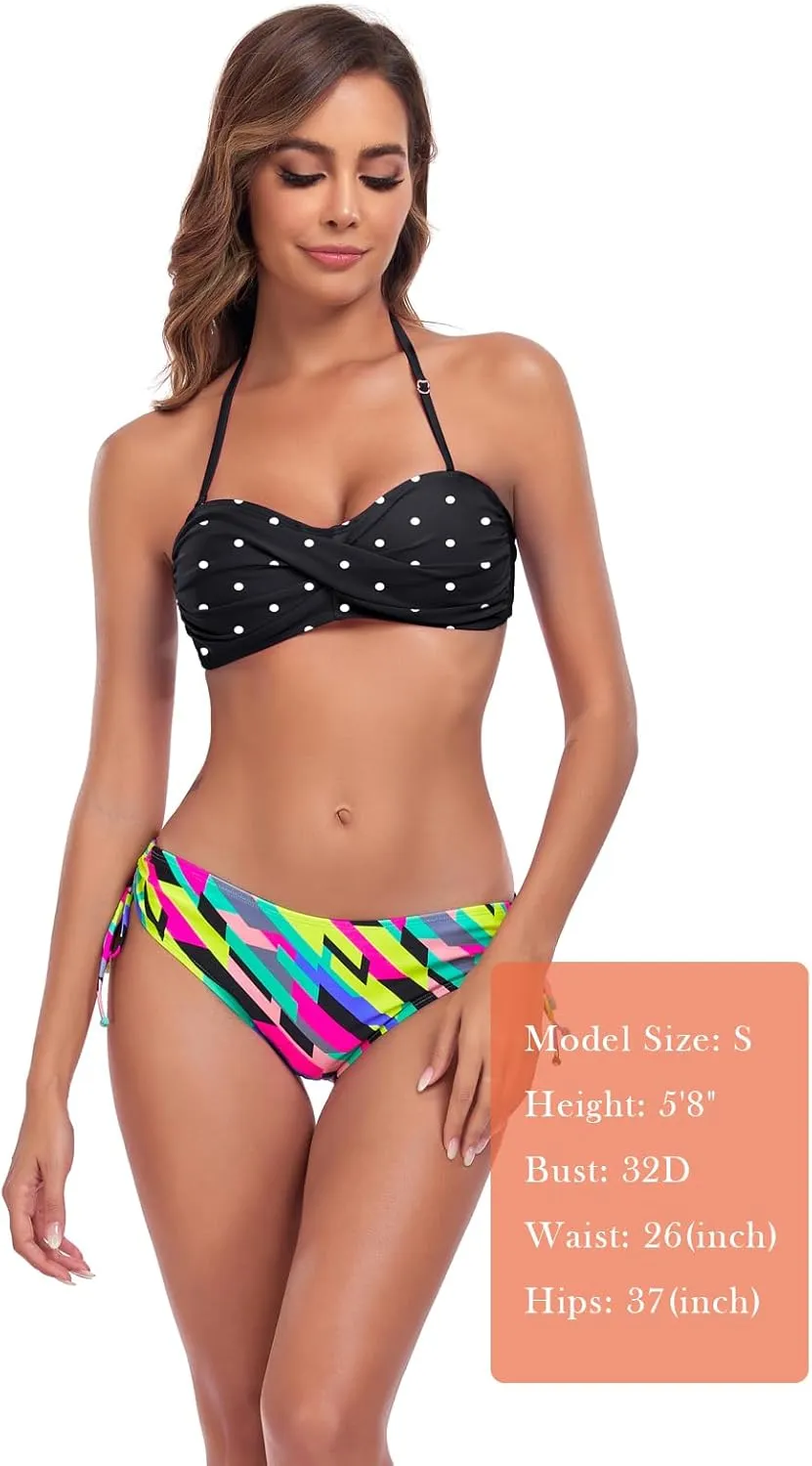 Women's Bandeau Bikini Top Strapless Tie Back Bathing Suit Top