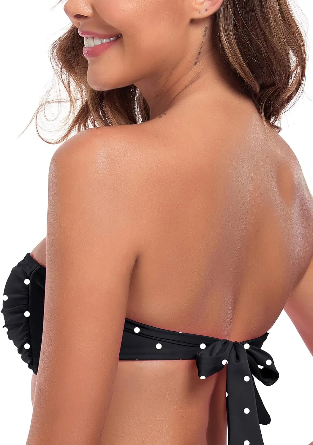 Women's Bandeau Bikini Top Strapless Tie Back Bathing Suit Top