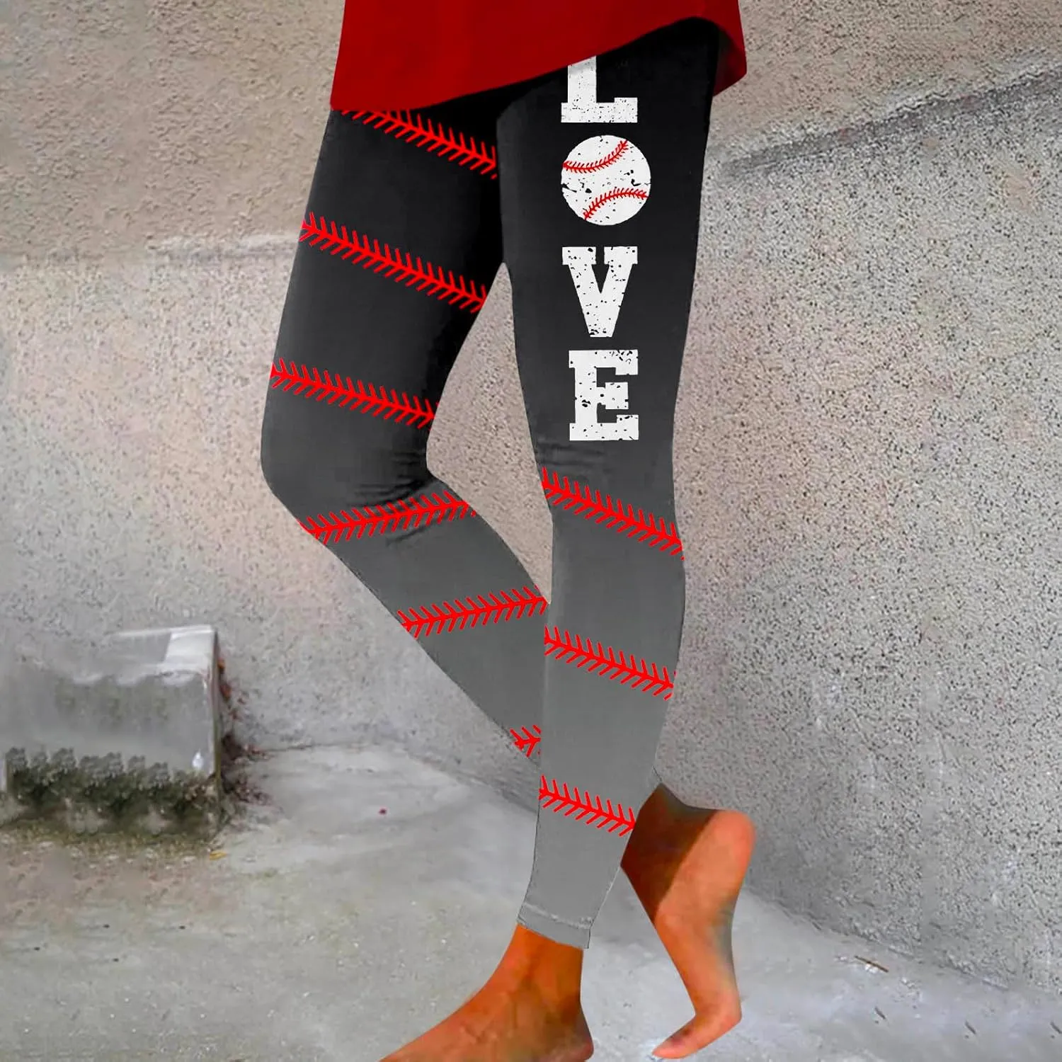 Women's Baseball Printed Leggings Elastic Tight Fitting External Wear Yoga Pants Workout Running Leggings Slim Casual Pant