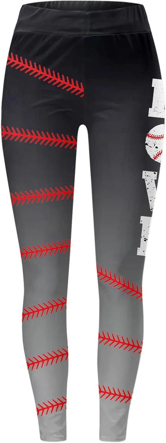 Women's Baseball Printed Leggings Elastic Tight Fitting External Wear Yoga Pants Workout Running Leggings Slim Casual Pant