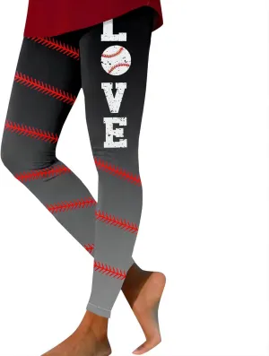 Women's Baseball Printed Leggings Elastic Tight Fitting External Wear Yoga Pants Workout Running Leggings Slim Casual Pant