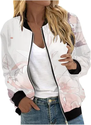 Women's Bomber Jacket 2024 Long Sleeve Classic Gradient Print Jacket Casual Daily Lightweight Short Outwear Tops