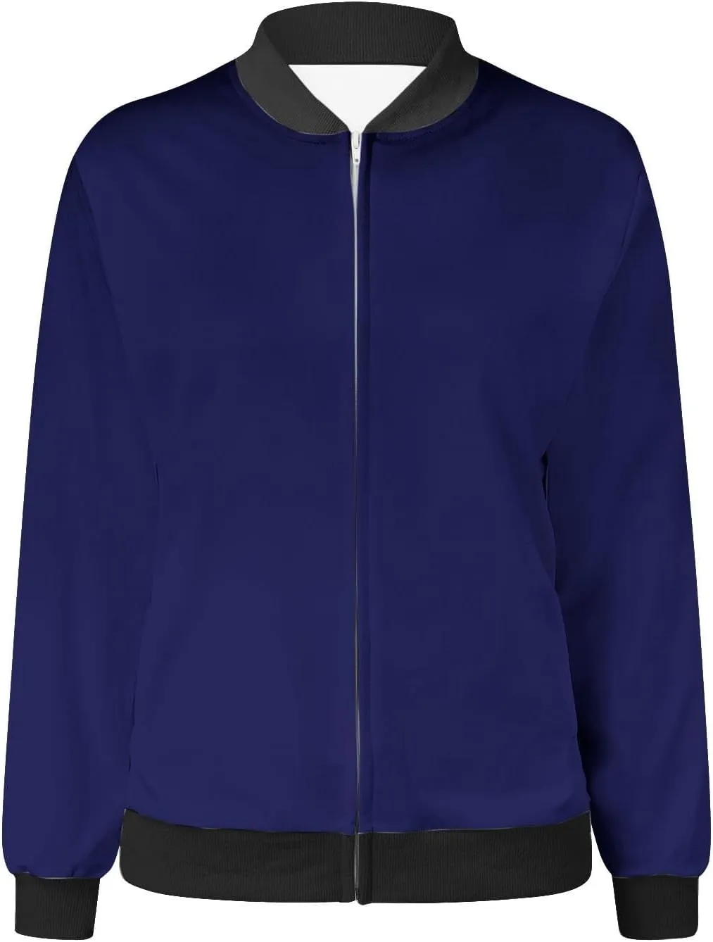 Women's Casual Floral Zip Up Bomber Jacket Long Sleeve Coat Stand Collar Lightweight Short Outwear Tops