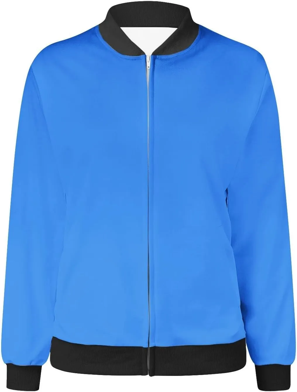 Women's Casual Floral Zip Up Bomber Jacket Long Sleeve Coat Stand Collar Lightweight Short Outwear Tops