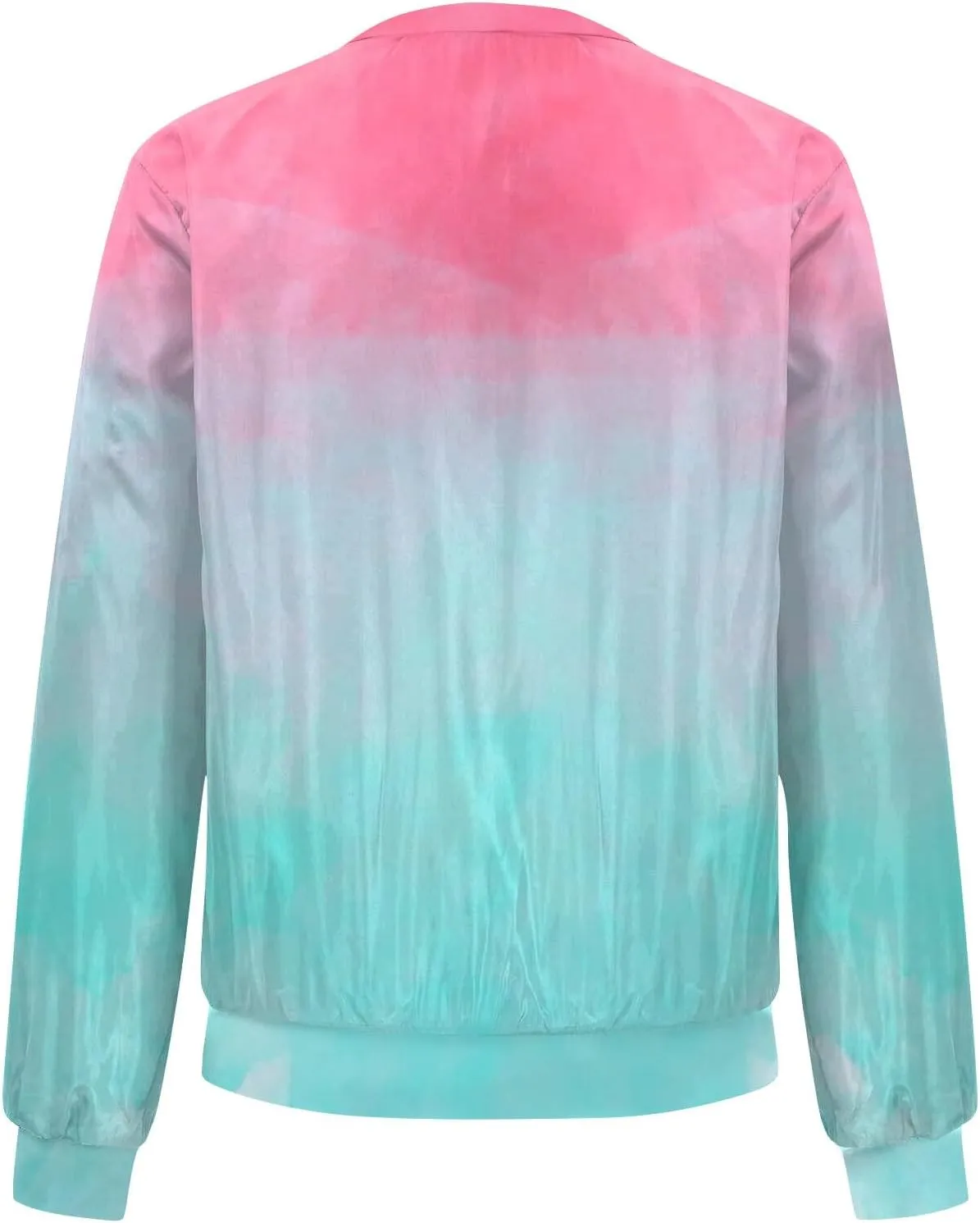Women's Casual Floral Zip Up Bomber Jacket Long Sleeve Coat Stand Collar Lightweight Short Outwear Tops