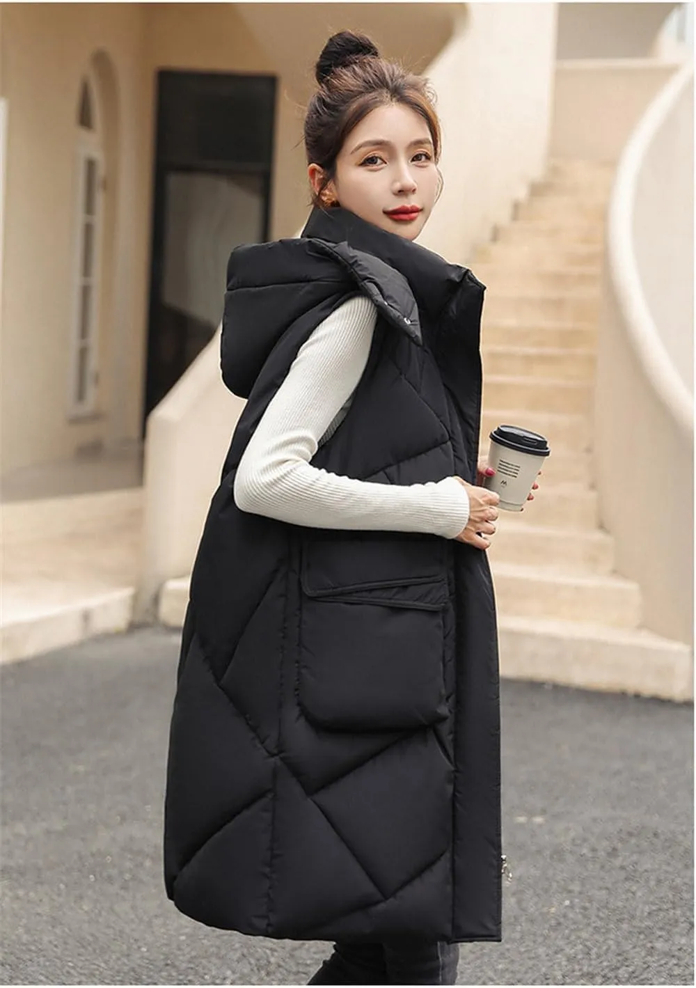 Women'S Down Vest - Autumn Winter Elegant Women Zipper Hooded Cotton Padded Vest Warm Female Sleeveless Jacket Solid