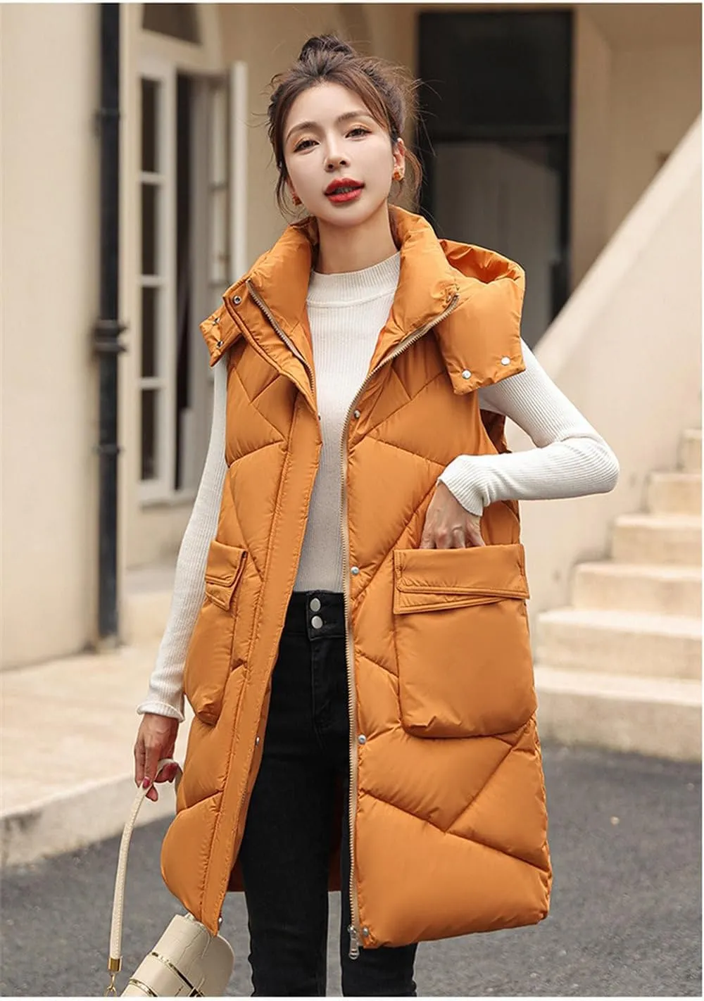 Women'S Down Vest - Autumn Winter Elegant Women Zipper Hooded Cotton Padded Vest Warm Female Sleeveless Jacket Solid