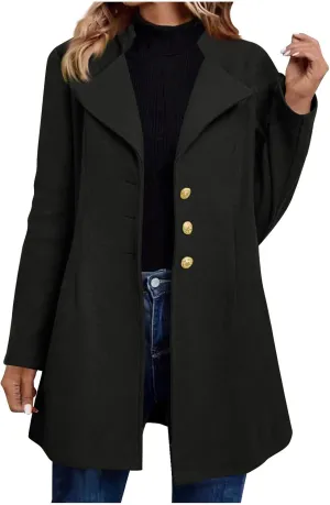 Womens Fashion Trench Coat Wool Blend Single Breasted Woolen Pea Coats Long Sleeve Business Casual Long Jackets