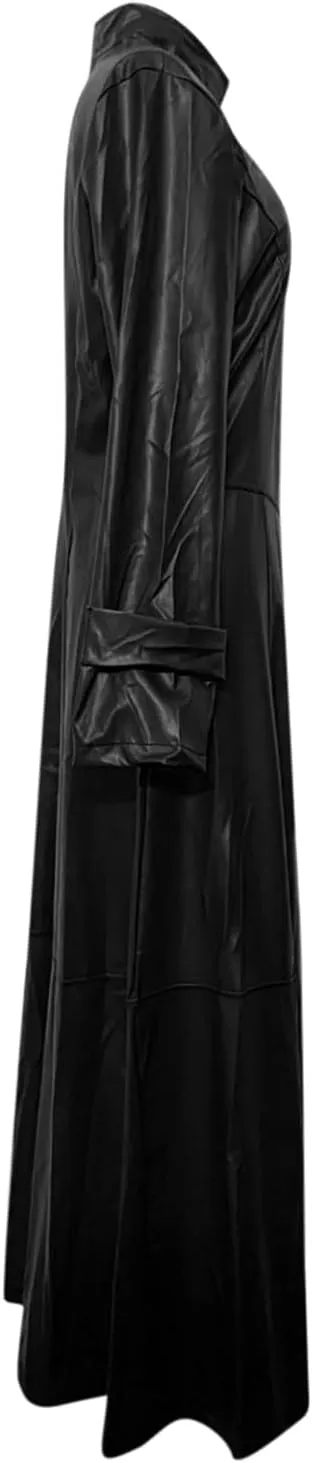 Womens Faux Leather Jacket Fashion Sexy Long Pu Moto Jackets Fall Plus Size Zipper Slim Fit Mock Neck Trench Coats