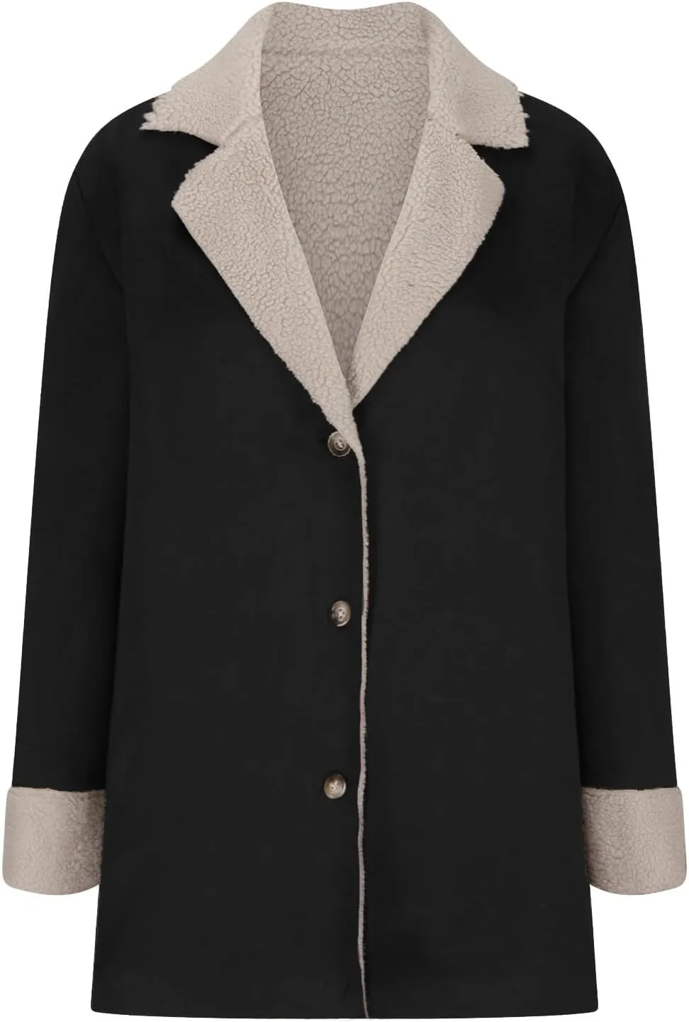 Womens Faux Suede Trench Coats Fuzzy Sherpa Lined Long Jackets Notched Lapel Button Down Winter Warm Outerwear