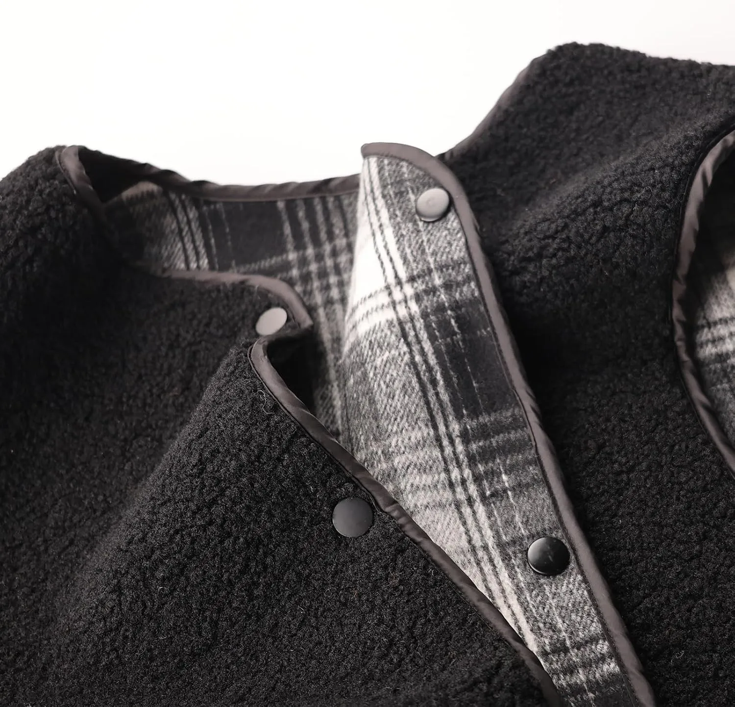 Women's Fuzzy Sherpa Fleece Vest Casual Reversible Plaid Sleeveless Warm Jacket Button Down Winter Outerwear