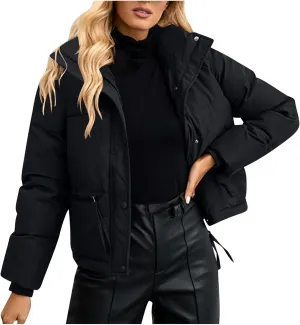Women's Hiking Puffer Down Jacket Long Sleeve Zip Up Cropped Coat Ski Jackets Winter Lightweight Warm Quilted Outerwear