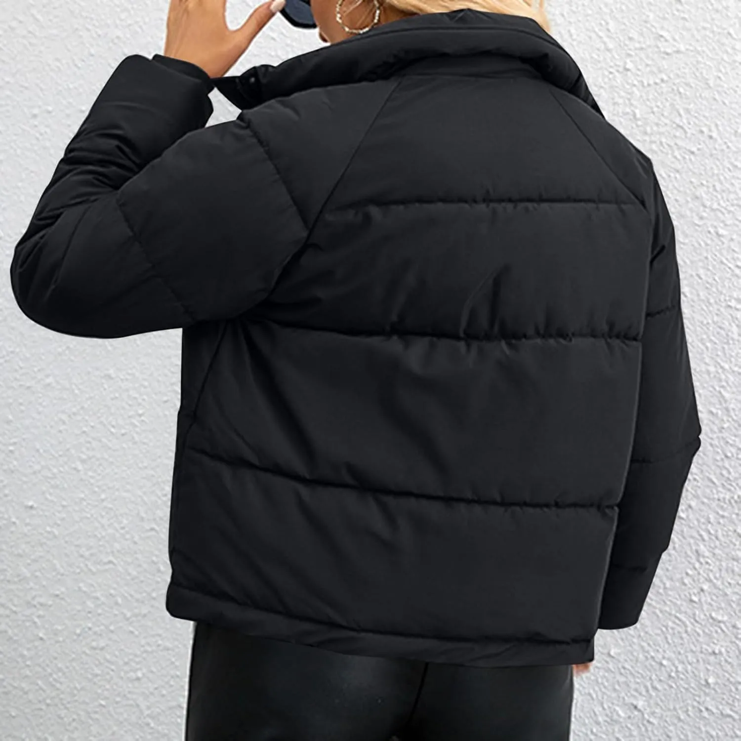 Women's Hiking Puffer Down Jacket Long Sleeve Zip Up Cropped Coat Ski Jackets Winter Lightweight Warm Quilted Outerwear