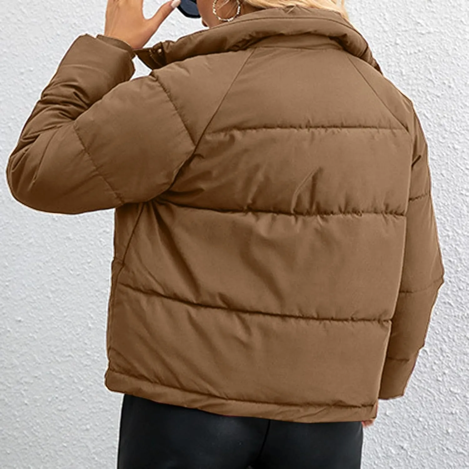 Women's Hiking Puffer Down Jacket Long Sleeve Zip Up Cropped Coat Ski Jackets Winter Lightweight Warm Quilted Outerwear