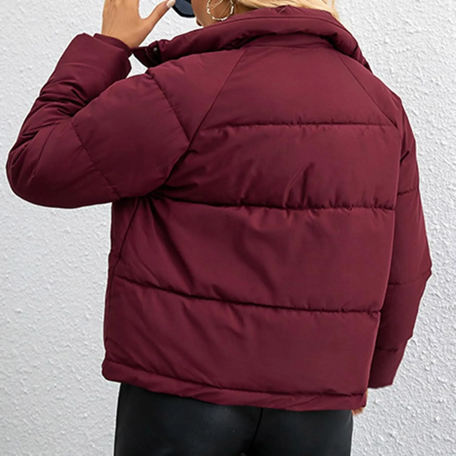 Women's Hiking Puffer Down Jacket Long Sleeve Zip Up Cropped Coat Ski Jackets Winter Lightweight Warm Quilted Outerwear