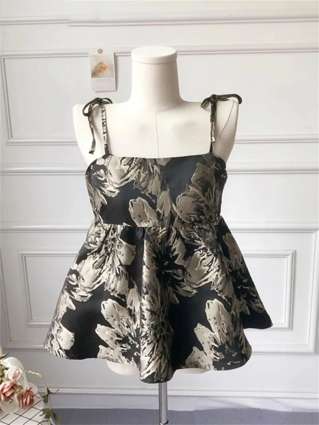 Women's Lace Up Cropped Top Backless Camisole Tank Top Floral Summer Sexy Top