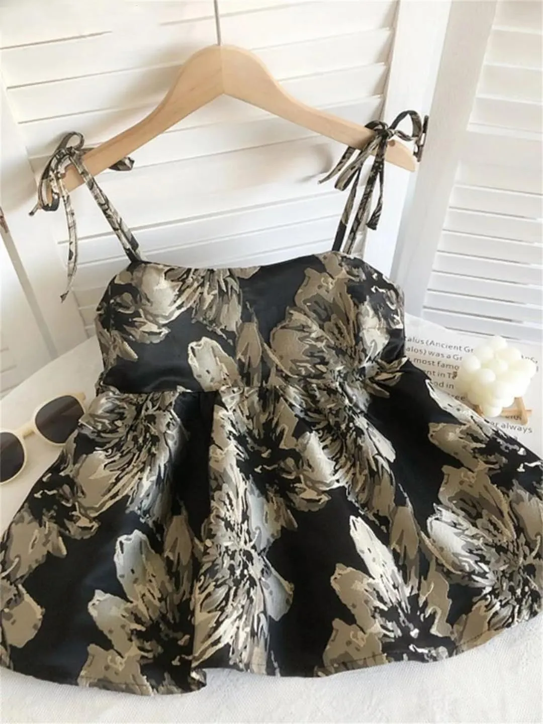 Women's Lace Up Cropped Top Backless Camisole Tank Top Floral Summer Sexy Top