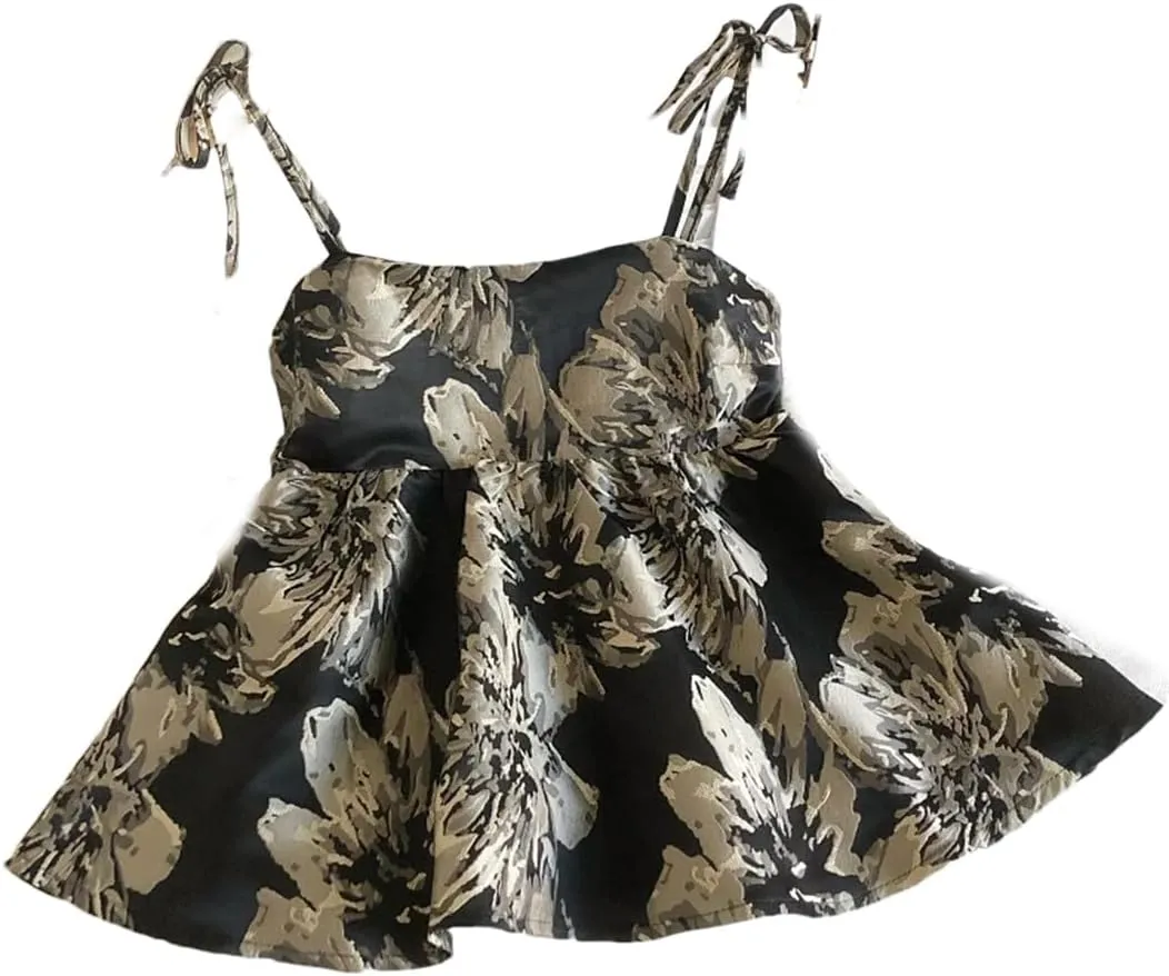 Women's Lace Up Cropped Top Backless Camisole Tank Top Floral Summer Sexy Top