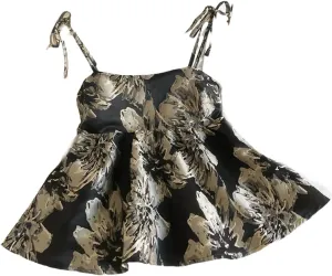 Women's Lace Up Cropped Top Backless Camisole Tank Top Floral Summer Sexy Top