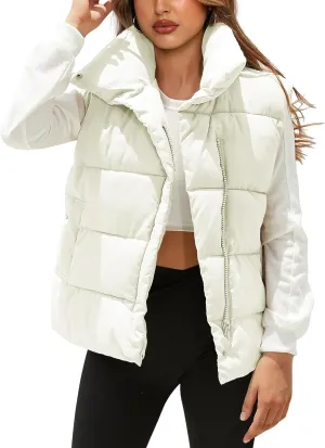 Women's Lightweight Zip Up Puffer Vest Stand Collar Sleeveless Padded Gilet with Pockets