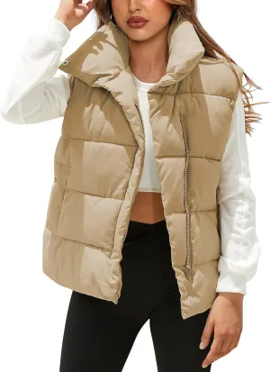 Women's Lightweight Zip Up Puffer Vest Stand Collar Sleeveless Padded Gilet with Pockets