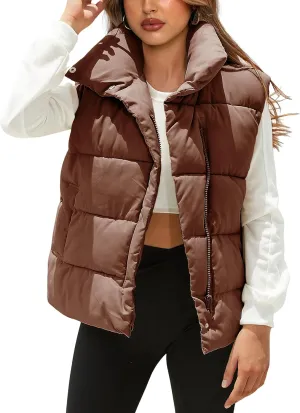Women's Lightweight Zip Up Puffer Vest Stand Collar Sleeveless Padded Gilet with Pockets