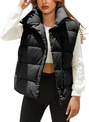 Women's Lightweight Zip Up Puffer Vest Stand Collar Sleeveless Padded Gilet with Pockets