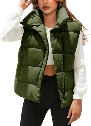 Women's Lightweight Zip Up Puffer Vest Stand Collar Sleeveless Padded Gilet with Pockets