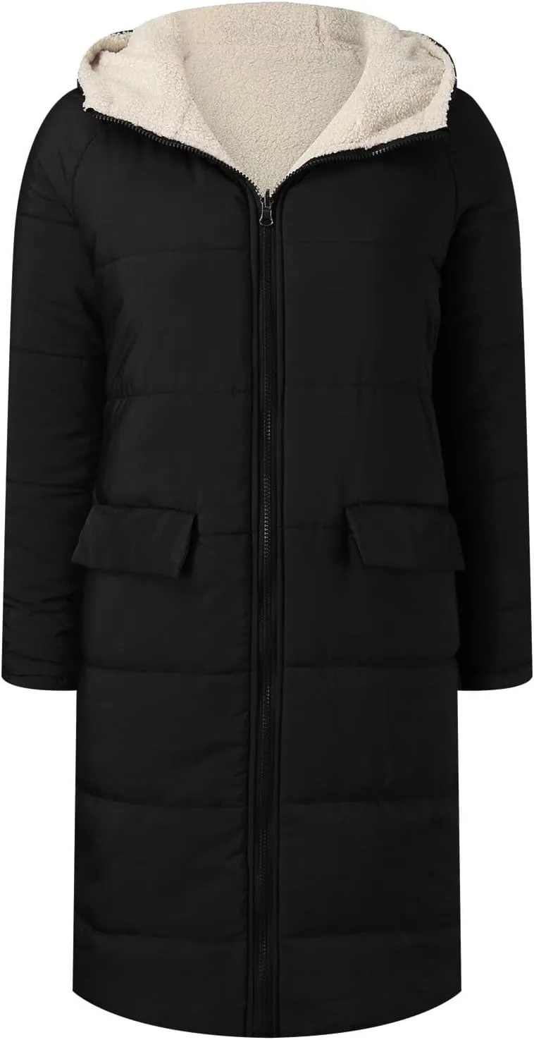 Womens Long Puffer Coat Packable Down Jacket Ultralight Parkas Jacket Maxi Zip Up Winter Hooded Insulated Coat