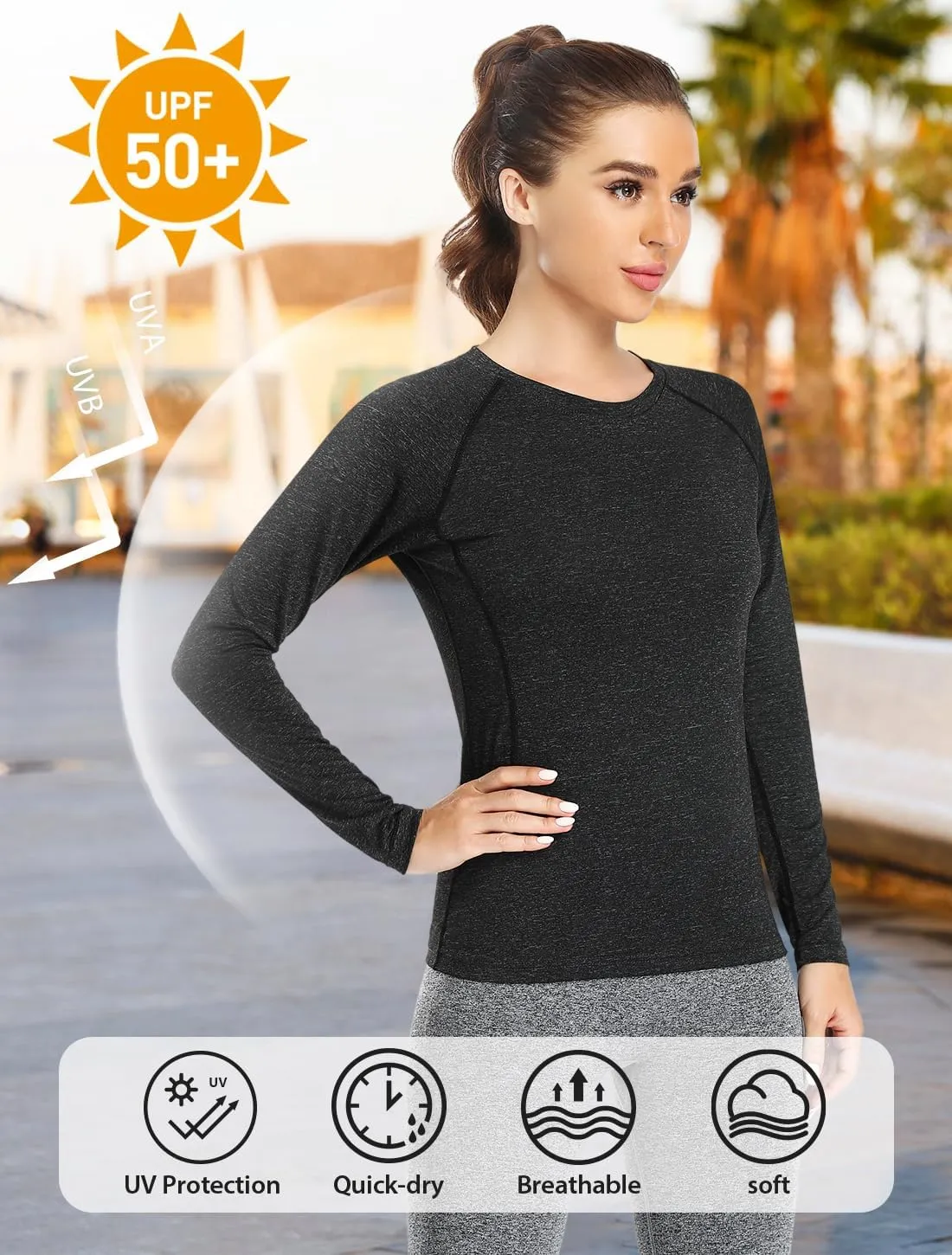 Womens Long Sleeve Moisture Wicking Tee Shirt Long Sleeve Workout Tops for Women Dry Fit Yoga Athletic Running T Shirt