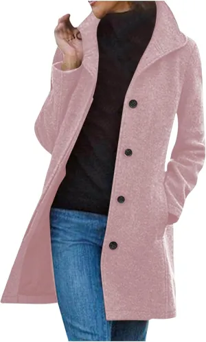 Womens Pea Coat Winter Fall Classic Button Down Stand Collar Peacoat Dressy Casual Elegant Trench Coat with Pocket