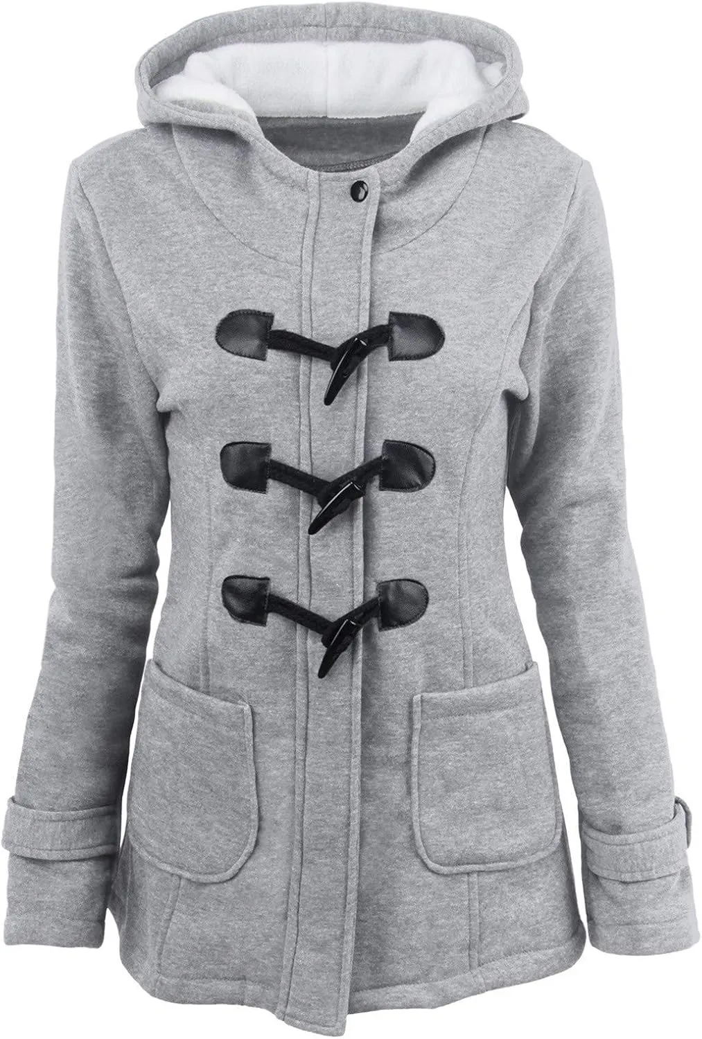 Womens Plus Size Horn Button Fleece Thicken Coat with Hood Winter Warm Jacket 2023 Fashion Casual Outerwear