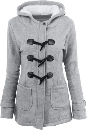Womens Plus Size Horn Button Fleece Thicken Coat with Hood Winter Warm Jacket 2023 Fashion Casual Outerwear