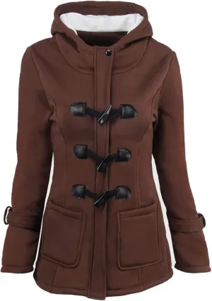 Womens Plus Size Horn Button Fleece Thicken Coat with Hood Winter Warm Jacket 2023 Fashion Casual Outerwear
