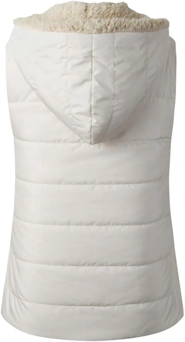 Womens Sherpa Fleece Full Zip Reversible Vest Warm Color Block Hoodie Outwear with Pocket