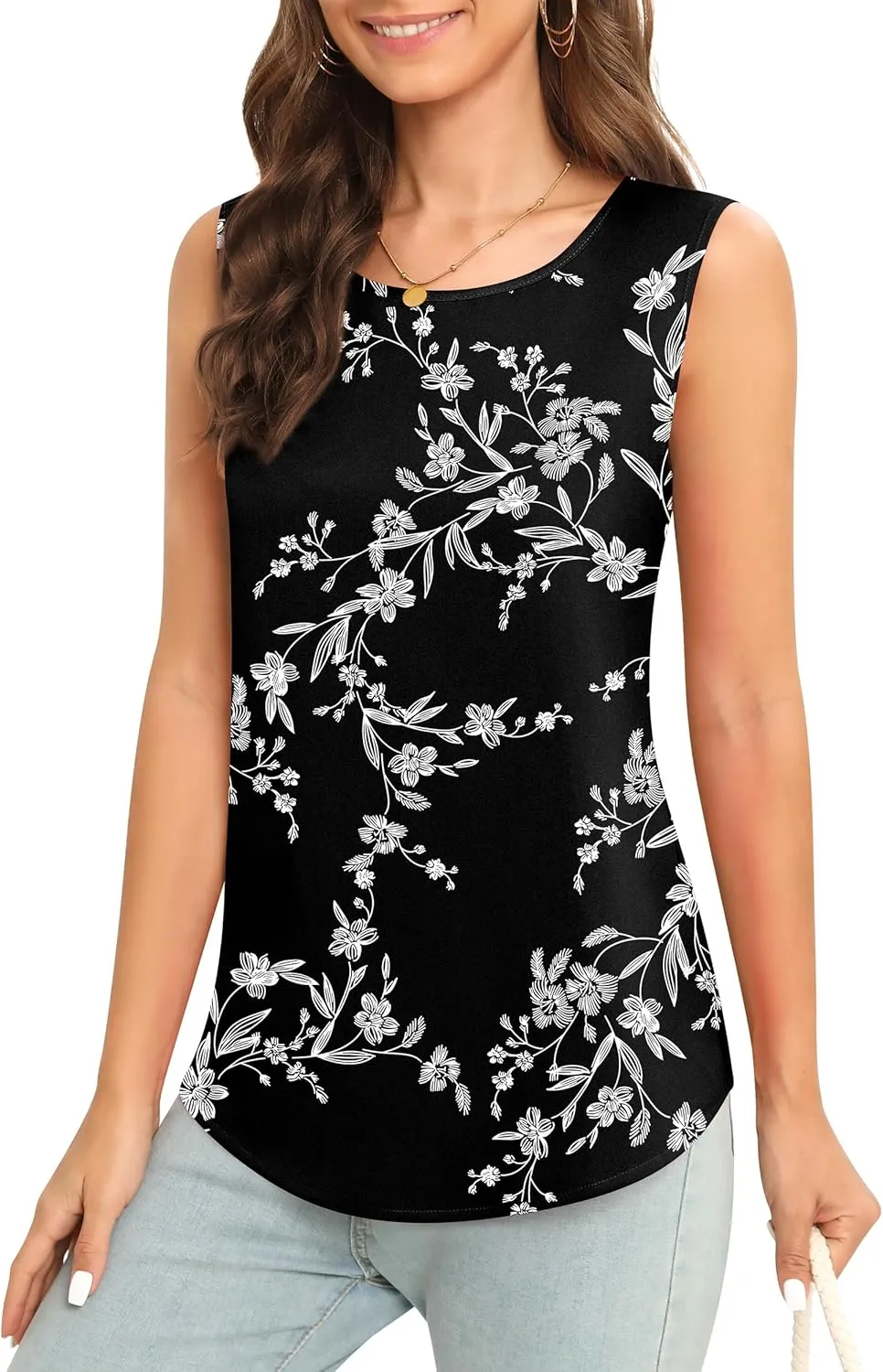 Women's Sleeveless Chiffon Tank Top Business Casual Blouse Tunic Top