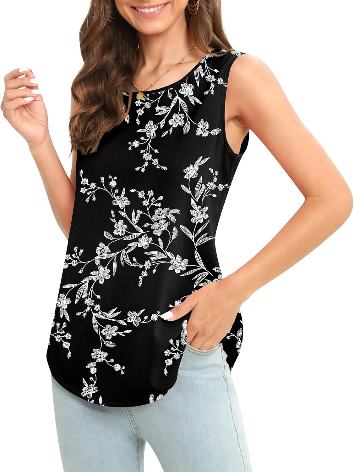 Women's Sleeveless Chiffon Tank Top Business Casual Blouse Tunic Top