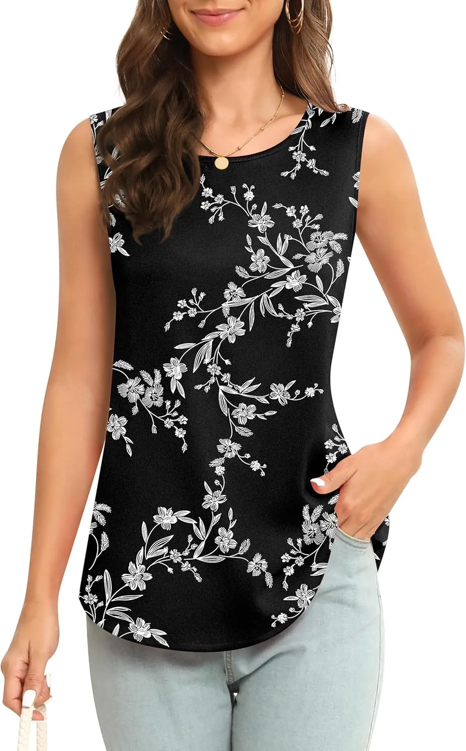 Women's Sleeveless Chiffon Tank Top Business Casual Blouse Tunic Top