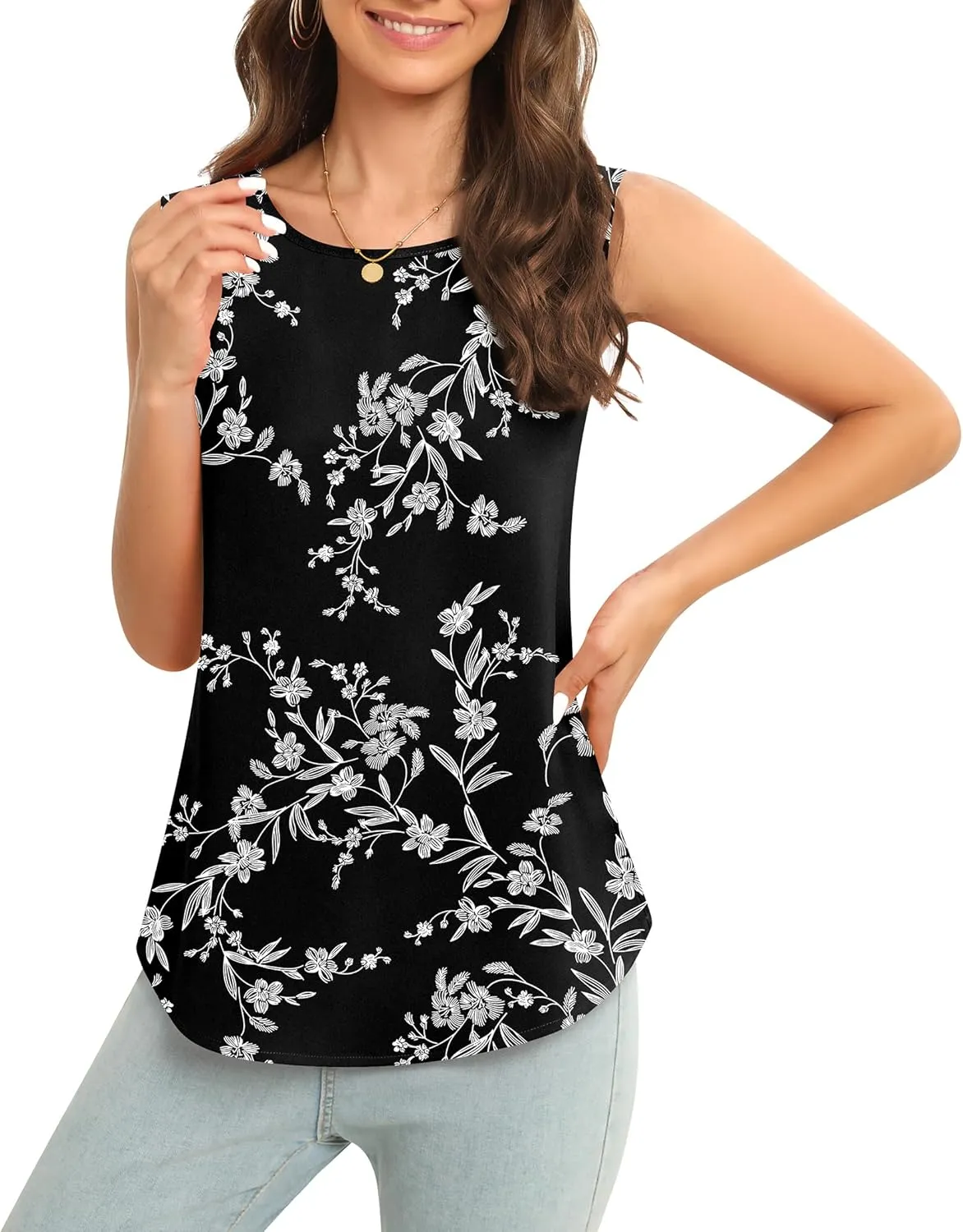 Women's Sleeveless Chiffon Tank Top Business Casual Blouse Tunic Top