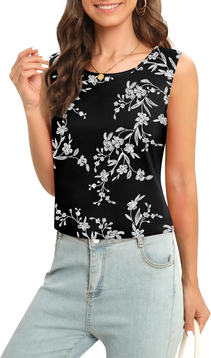 Women's Sleeveless Chiffon Tank Top Business Casual Blouse Tunic Top